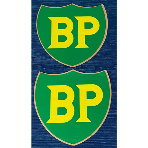 x2 Vtg 9" BP British Petroleum Gas Pump Sticker Decal Service Station Sign Old
